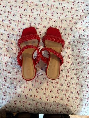 Braided Double-Strap Red Slide Mules by Dunes